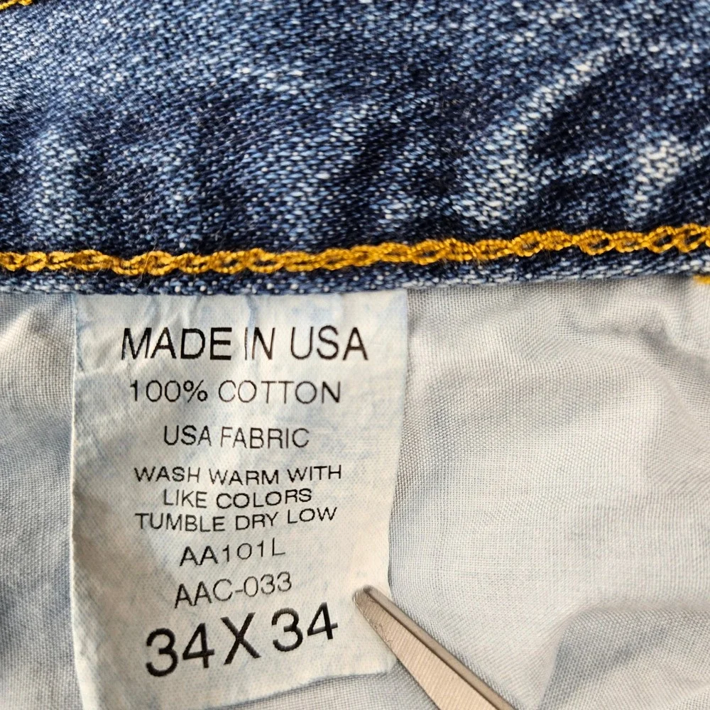 All American Clothing Co Mens Blue Straight Leg Jeans AA101L  34x34 USA Made